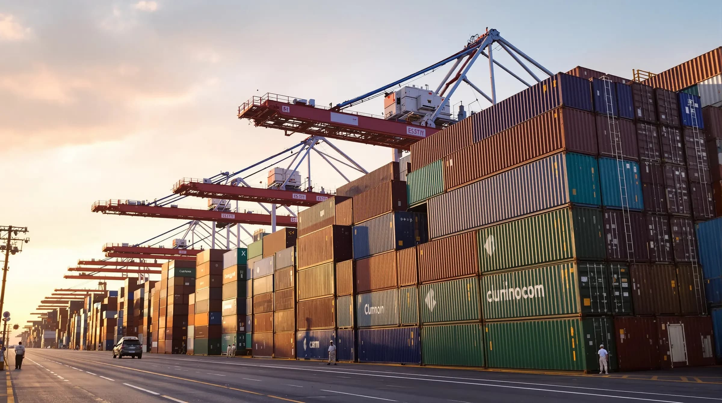 Containers at a sea port